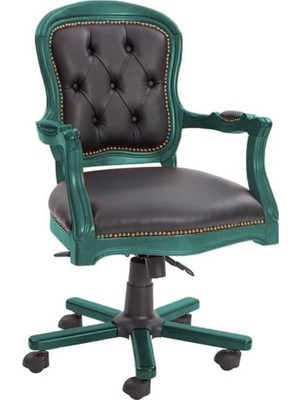 Mobilya Baba Antik Ahşap Klasik Ofis Çalışma Koltuğu Turkuaz Makam Koltuğu