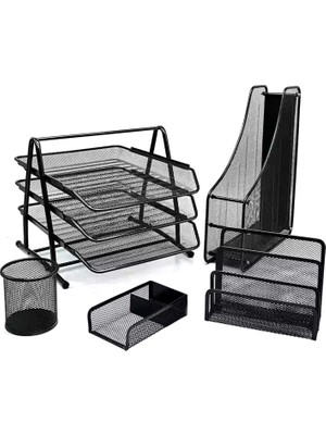 Ark Metal Ofis Seti 5'li Evrak Rafı Küpnotluk Magazinlik Kalemlik Mektupluk