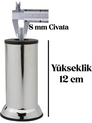 Nzb Mobilya Kanepe Baza Koltuk Destek Ayağı M8 Civata Krom Ayak 12 Cm