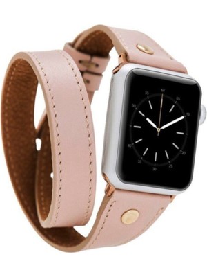 Bouletta Apple Watch Uyumlu Deri Kordon 42-44-45MM Slim Double Tour Gt Nu1 Pembe