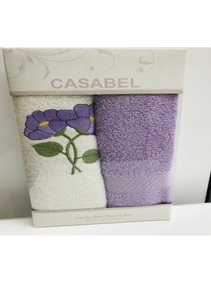 Taç Casabel El Yüz Havlusu Set %100 Pamuk Mor Beyaz Çiçek Desenli 50X60 cm
