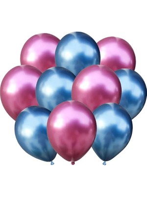 Hknys Pembe Mavi Krom Aynalı Balon Helyum Uyumlu 5'li