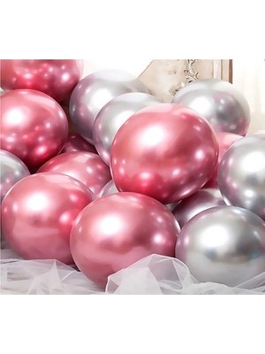 Hknys Gümüş Pembe Krom Aynalı Balon Helyum Uyumlu 5'li