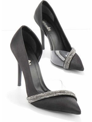 Bambi Siyah Saten  Kadın Klasik Topuklu Ayakkabı K01596188138