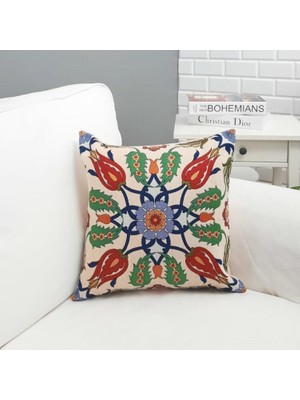 Körfez Kırlent Goblen Dokuma Kırlent Kılıfı Çini Motifli 43 x 43 Cm
