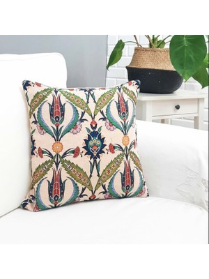 Körfez Kırlent Goblen Dokuma Kırlent Kılıfı Çini Motifli 43 x 43 Cm