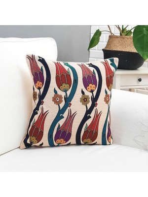 Körfez Kırlent Goblen Dokuma Kırlent Kılıfı Çini Motifli 43 x 43 Cm