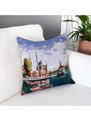 Körfez Kırlent Goblen Dokuma Kırlent Kılıfı Ortaköy Camii 43 x 43 Cm