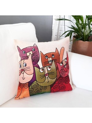 Körfez Kırlent Goblen Dokuma Kırlent Kılıfı Kedi Çetesi 43 x 43 Cm