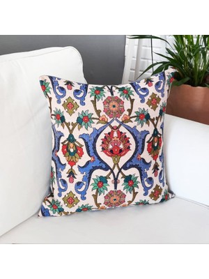 Körfez Kırlent Goblen Dokuma Kırlent Kılıfı Çini Motifli 43 x 43 Cm