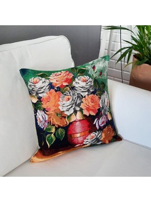 Körfez Kırlent Goblen Dokuma Kırlent Kılıfı Gül Buketi 43 x 43 Cm