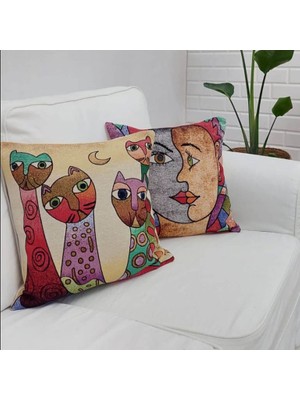 Körfez Kırlent Goblen Dokuma Kırlent Kılıfı 2'li Kombin Set