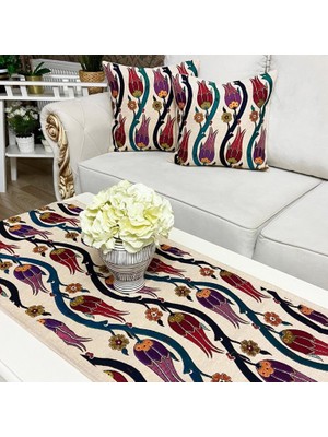 Körfez Kırlent Goblen Dokuma Kırlent Kılıfı ve Runner 2+1 Set