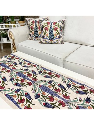 Körfez Kırlent Goblen Dokuma Kırlent Kılıfı ve Runner 2+1 Set