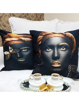 Körfez Kırlent Black Face Desen Kırlent Kılıfı 2'li  Kombin Set