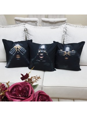 Körfez Kırlent Black Face Desen Kırlent Kılıfı 3'lü Kombin Set