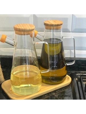 Paçi Borosilikat Cam 2'li 900 ml Yağlık Seti Bambu Standlı Şık ve Dayanıklı Mutfak Aksesuarı