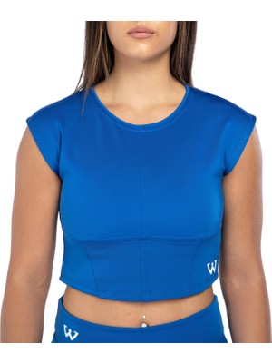 Wiawi Kadın Spor Fit Rahat Tişört Esnek Crop Top - Eternity Mavi