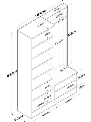 Rani P6 Modern Portmanto Ayakkabılık Vestiyer Sepet Ceviz - Beyaz M11