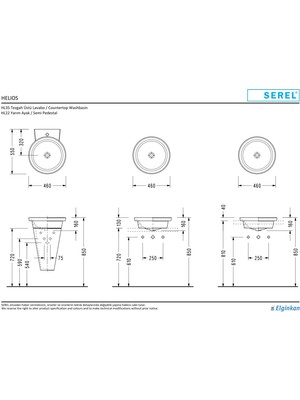 Serel E.C.A Serel Helios  46 cm Tezgah Üstü Çanak Lavabo HL35DXS110H