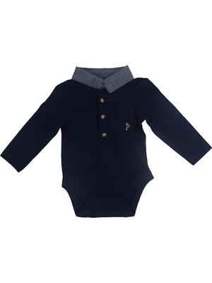 George %100 Pamuk Bebek Lacivert Polo Yaka Bodysuit / Zıbın