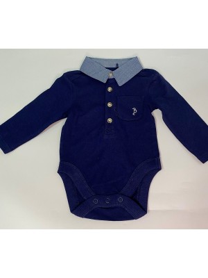 George %100 Pamuk Bebek Lacivert Polo Yaka Bodysuit / Zıbın