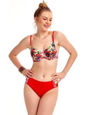 Argento Kırmızı Çiçek Desenli Kaplı Bikini Takımı