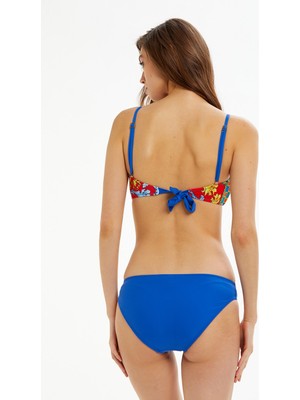 Argento Saks Mavi Desenli Straplez Bikini Takımı