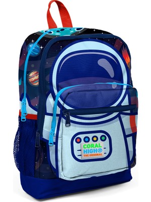 Coral High Kids Dört Bölmeli Okul Sırt Çantası Saks Mavi Astronot Desenli Çocuklar İçin 27 x 38 x 14 cm 23824