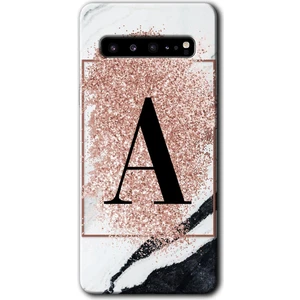 Bera Aksesuar Samsung Galaxy S10 Plus Kılıf Hd Desen Baskılı Arka Kapak - Pembe Mermer Desenli A Harfi