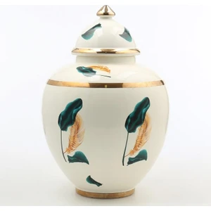 Jumbo Krem Gold Yaprak Desenli Şah Küp 38 cm AK.NRH0041