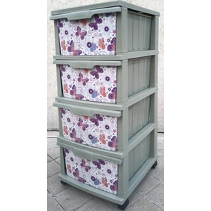 Büyük Boy Uçuşan Kelebek Desen 4 Çekmeceli Tekerlekli Komidin Yükseklik 93CM 43X38 Demonte Dolap Raf