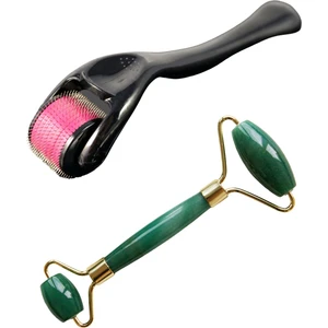 Dermaroller Cilt Saç Yüz Bakımı Saklama Kaplı 540 Iğneli 0.50 mm + Jade Roller Yüz Masaj Aleti Seti