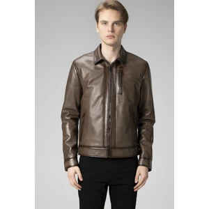 E7502 Hakiki Deri Klasik Erkek Mont