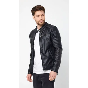 North Fashion NorthFashion Erkek Siyah Iç Cepli Slim Fit Deri Ceket