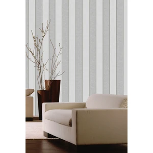 5353 Popüler Soft Gri Krem Kalın Çizgili Lüx Duvar Kağıdı 5,30 M²