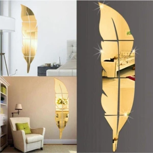 Wooden Factory Altın Pleksi ve MDF Kendinden Yapışkanlı Tüy Desenli Duvar Dekoru 35x140 cm – Şık Ev ve İç Mekan Süsü