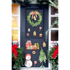 Yılbaşı Kapı Süsü Stickerı, Yılbaşı Süsü Cam Duvar Kapı Sticker Seti