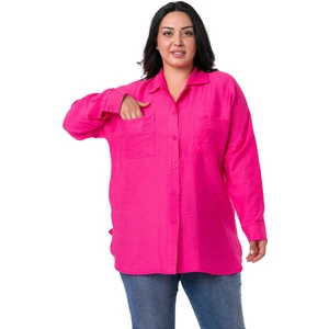 Disentis Modest Büyük Beden Torba Cepli Yanları Yırtmaçlı Fuşya Gömlek