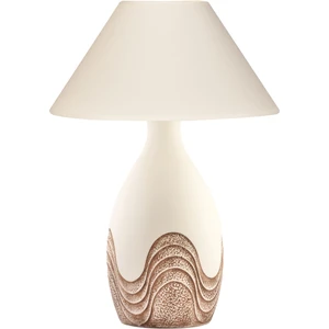 Yalılı Seramik Dalgalı Abajur Krem Renkli Seramik ve Kumaş Malzeme ile 55 cm Yükseklikte