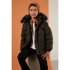 Fermuarlı Suni Kürklü Peluş Astarlı Çıkarılabilir Kapüşonlu Mont Erkek Çocuk Mont 5760026