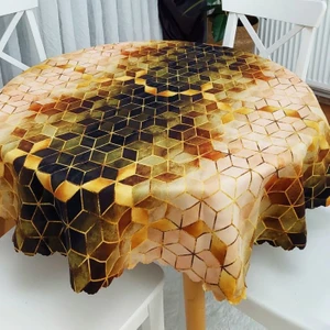 Körfez Kırlent Küpler Desen Yuvarlak Masa Örtüsü 135X135CM