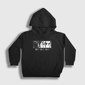 Unisex Çocuk Siyah Eren Yeager Flowers Anime Attack On Titan Kapüşonlu Sweatshirt