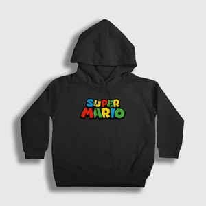 Unisex Çocuk Siyah Logo Oyun Super Mario Kapüşonlu Sweatshirt