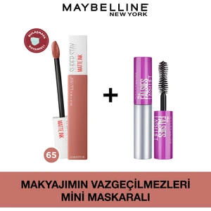 Maybelline New York Super Stay Matte Ink Likit Mat Ruj - 65 Seductress - Nude + Mini Falsies Lash Lift Maskara