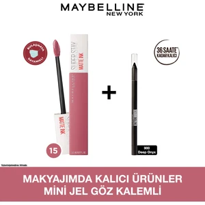 Maybelline New York Super Stay Matte Ink Likit Mat Ruj - 15 Lover - Pembe + Mini Tattoo Liner Gel Pencil