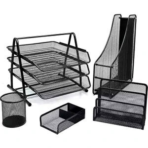 Metal Ofis Seti 5'li Evrak Rafı Küpnotluk Magazinlik Kalemlik Mektupluk