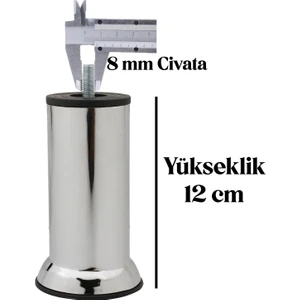 Mobilya Kanepe Baza Koltuk Destek Ayağı M8 Civata Krom Ayak 12 Cm