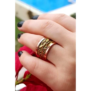 Fildişi Aksesuar Açık Yeşil Renk Rölyef Desen Şekilli El Yapımı Ayarlanabilir Bakır Kadın Yüzük