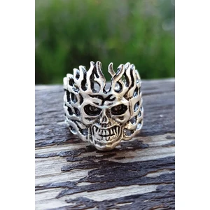 Fildişi Aksesuar Antik Gümüş Kaplama Ghost Rider Yanan Kuru Kafa Şekilli El Yapımı Ayarlanabilir Unisex Yüzük